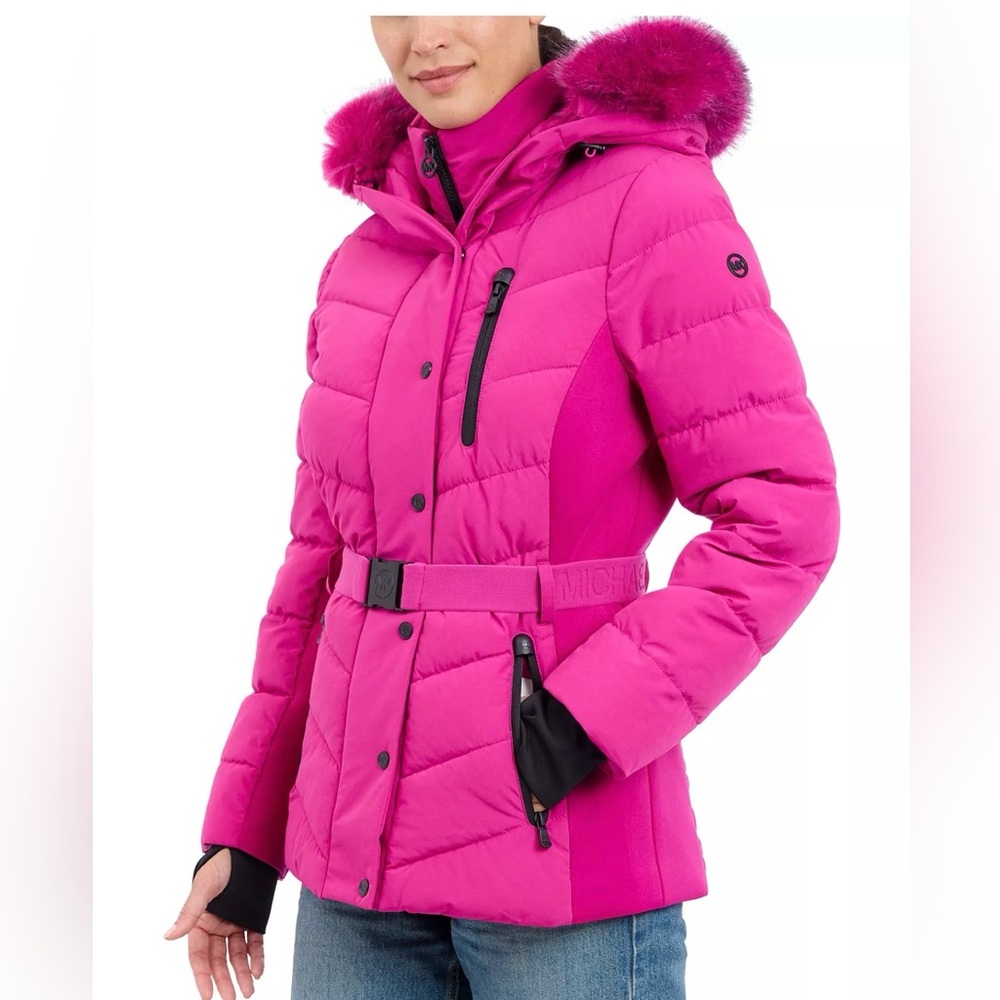 Michael Kors pink puffer belted coat